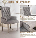 Velvet Dining Chair with Arms, Upholstered Tufted High Back Dining Room Chairs, Accent Armchair with Chrome Leg and Nailhead Trim, Kitchen Dining Living Room, Grey