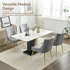 Velvet Dining Chairs Set of 4 Gold Legs,Upholstered Velvet Accent Chairs, Pleated Back Design & Gold Pull Handle, Mid Century Modern Chairs for Dining/Kitchen/Living Room,Light Grey