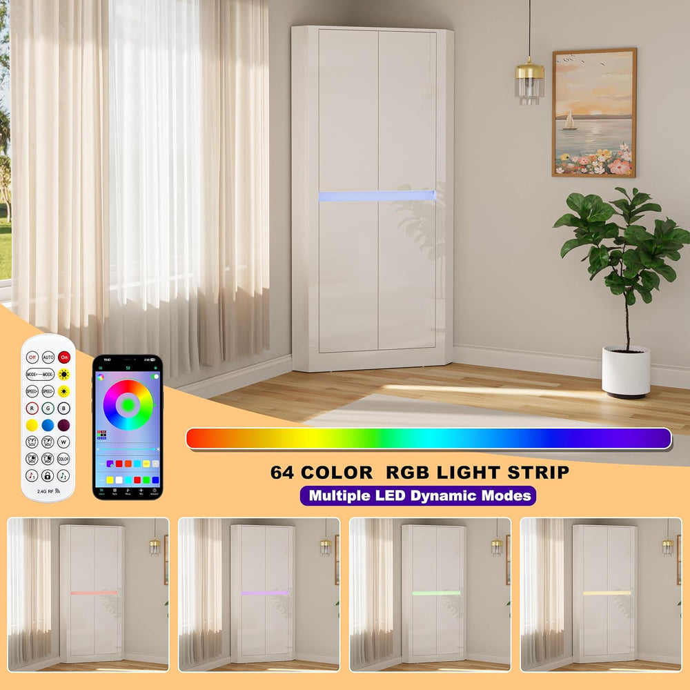 Anbuy 67'' Tall Pantry Cabinet with Led Light, Corner Pantry Cabinet ...