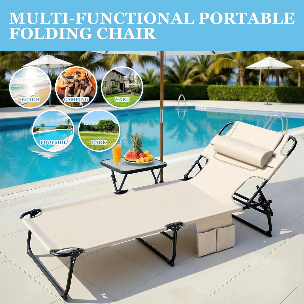 3-in-1 Sun Tanning Chair with Face Holes, Folding Chaise Lounge Chairs, 5-Pos...