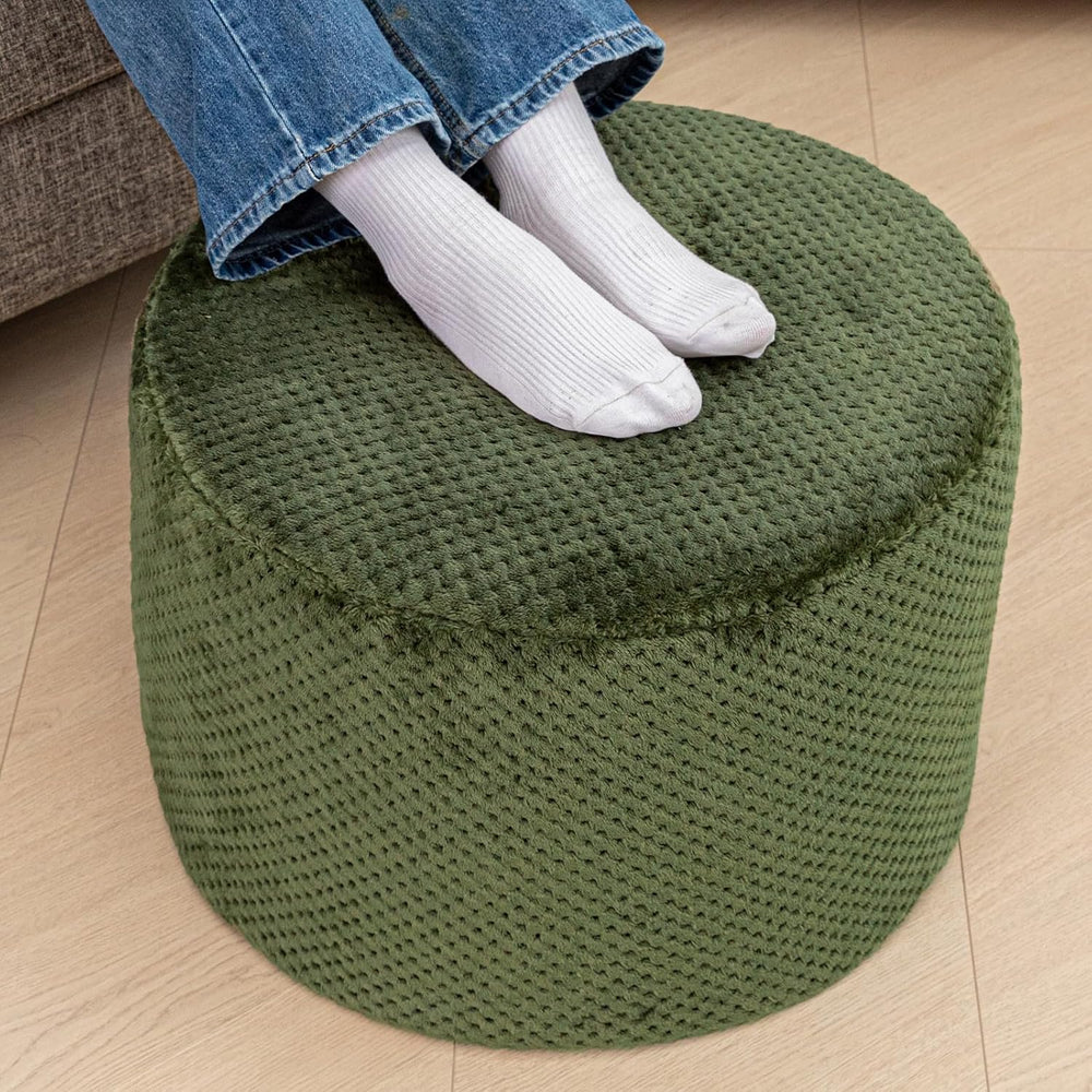 Poofieotto 20"x14" Round Foam Stuffed Pouf Ottoman - Modern Floor F...