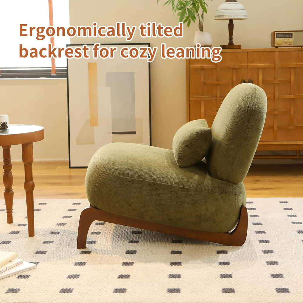 KEIKI Cute Comfy Accent Chair with Solid Wood Legs, Velvet Upholstered Single...