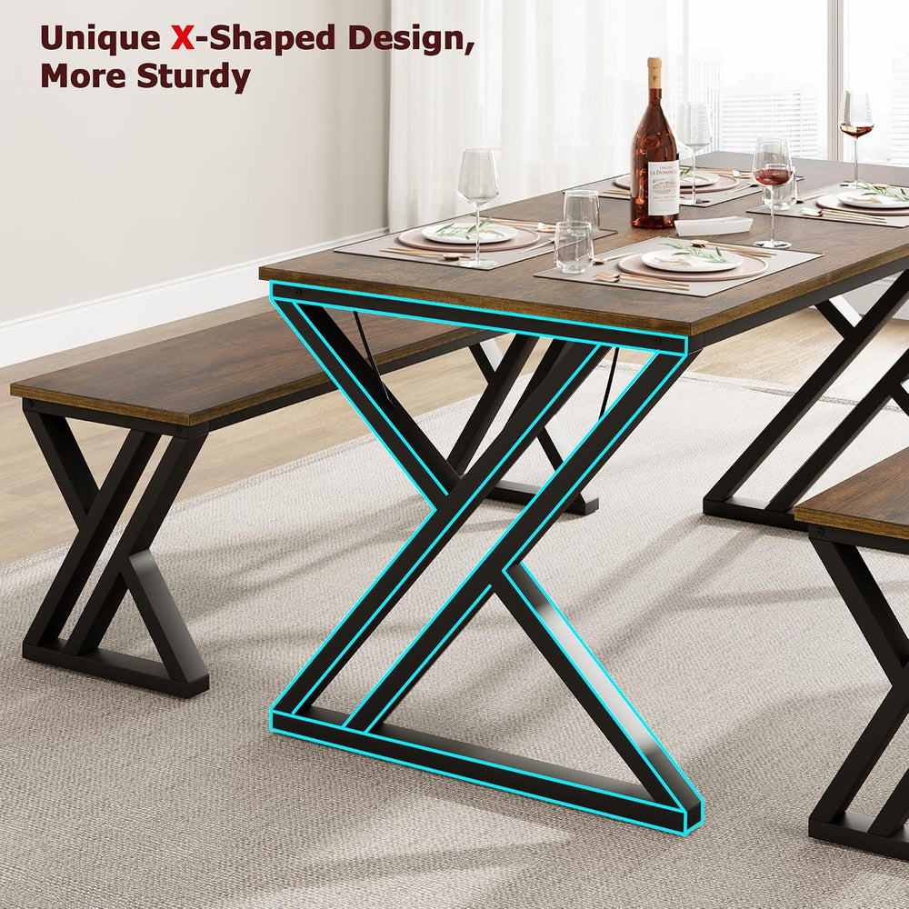 GarveeHome Kitchen Table with 2 Benches, Dining Table Set for 4, Saving Space...