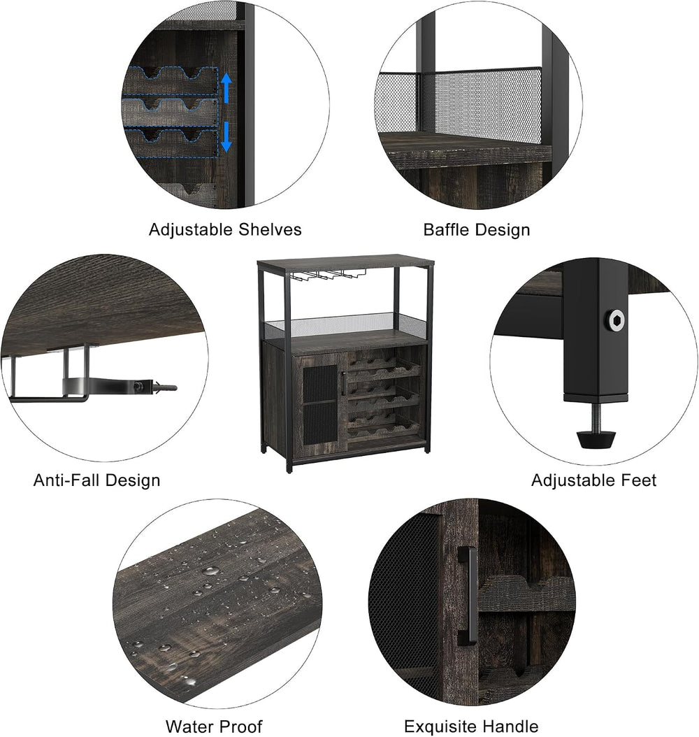 Takywep 3-Tier Wine Bar Cabinet with Removable Wine Rack, Glass Holder, Indus...