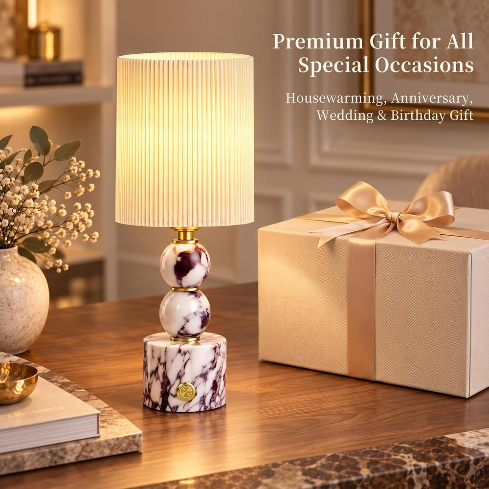 AOPO Marble Table Lamp Calacatta Natural Cordless lamp, Home Decor, 14.4"