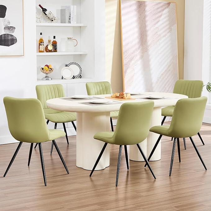 Dining Chairs Set of 2, Modern Dining Chairs with Thick Cushions, PU Leather Upholstered Kitchen Dining Room Chairs with Metal Legs for Dining Living Room (Green)