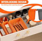 ValueMax 21 PCS Desk Drawer Organizer Set, PP Material Interlocking Drawer Organizer Bins for Office, Vanity, Garage and Bathroom, Non-Silp and Two-Tone Stackable Design, Orange & Gray