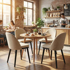 Wooden Dining Chairs Set of 4,Upholstered Kitchen Dining Room Chairs with Curved Backrest and Wood Leg,Modern Fabric Farmhouse Dinner Chair for Restaurant/Cafe,Beige