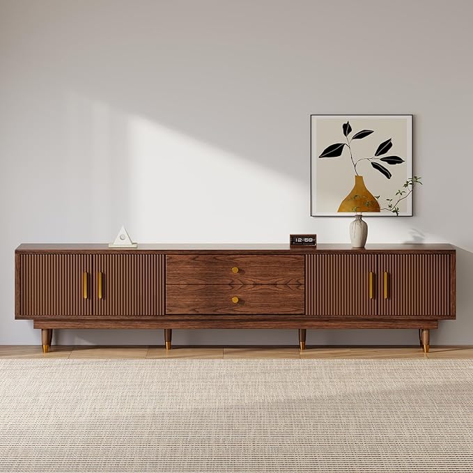 Mid Century Modern TV Stand for 100 inch TV, 94.5" Walnut TV Console wit...
