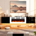 MXV 70'' Floating TV Stand, Modern Media Entertainment Center with 36" Electric Fireplace, TV Console Cabinet Wall Mounted, Adjustable 12-Color LED Lights, for Living Room, Black + White