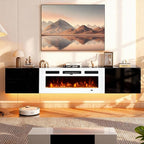 MXV 70'' Floating TV Stand, Modern Media Entertainment Center with 36" Electric Fireplace, TV Console Cabinet Wall Mounted, Adjustable 12-Color LED Lights, for Living Room, Black + White