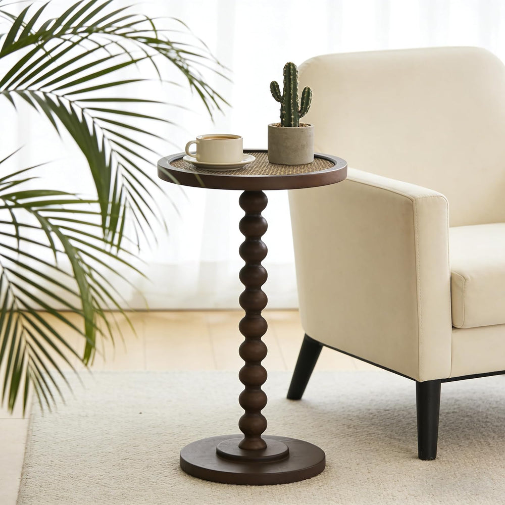 COVLON Solid Wood Drink Table, Small Pedestal Side Table for Small Spaces, Ra...