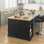 Yaheetech Kitchen Island on Hidden Wheels, Rolling Kitchen Cart with Thicker Rubberwood Top & 3 Drawers & Open Shelves, Storage Cabinet with Adjustable Shelves for Dining Room, 46″L × 22″W, Black | Mobile Kitchen Island with Storage on Wheels with