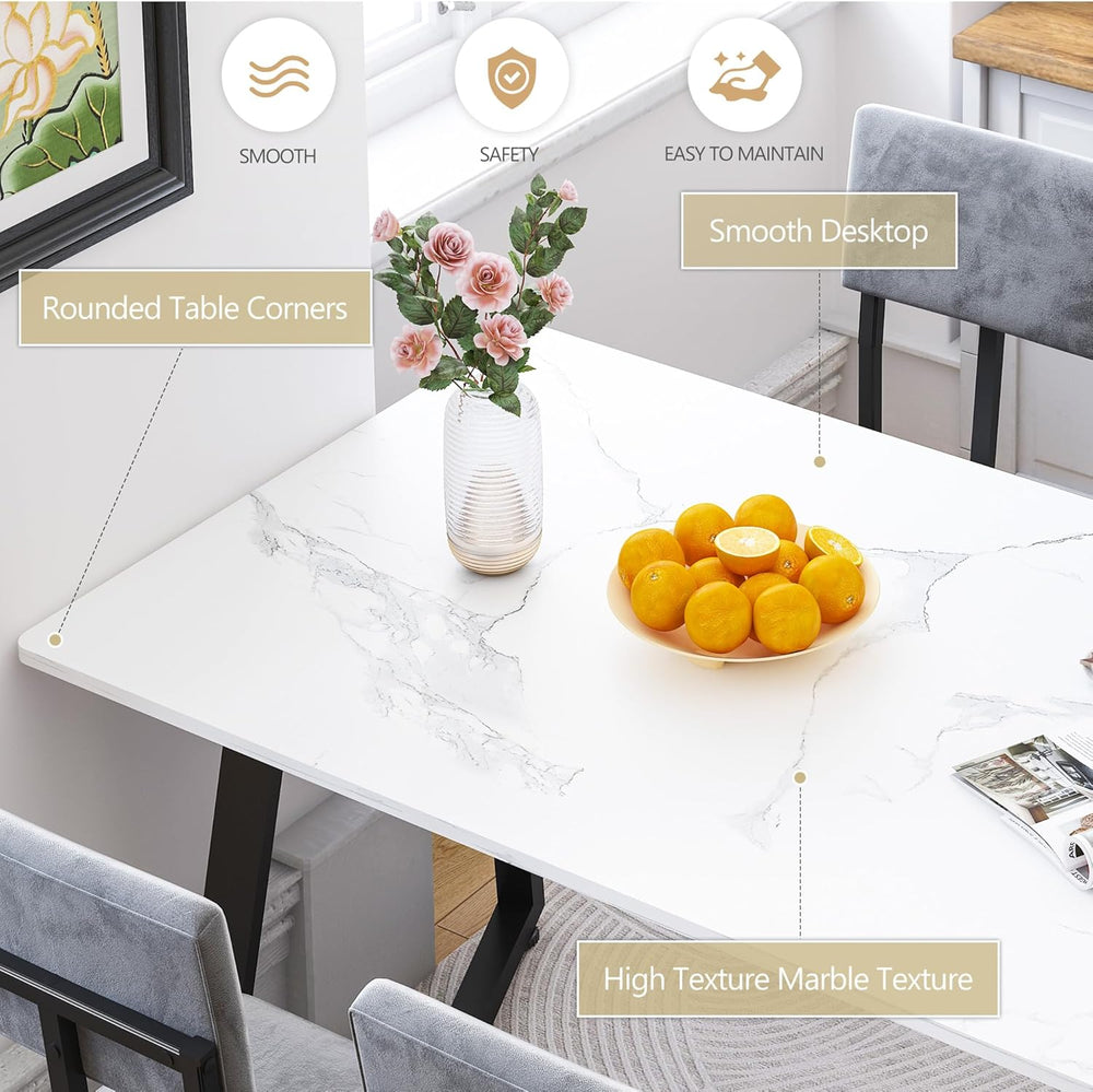5-Piece Dining Table Set for 4, Modern Faux 47.24" Marble Kitchen Table ...
