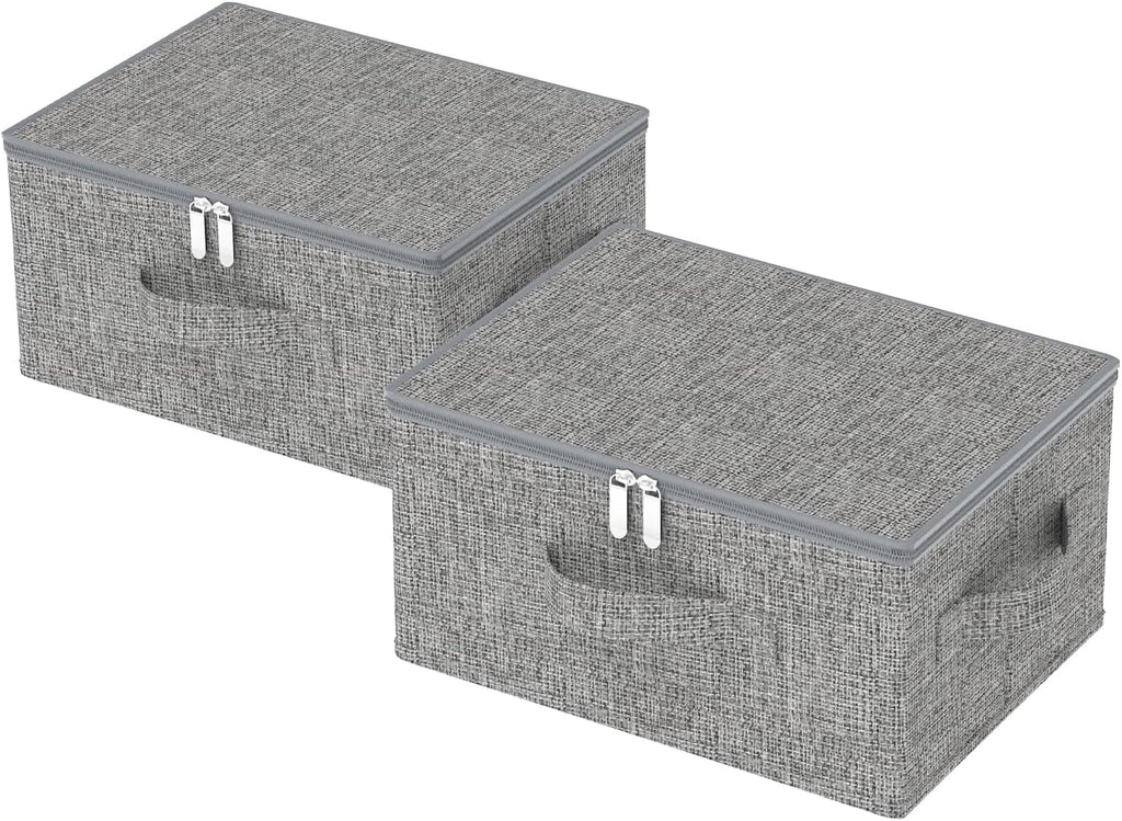 Underbed Storage Basket with Lid, Foldable Bed Sheet Boxes, Home Cube Bins for Organizing Clothes, Shoes, Blankets, Pillows, 15.7x11.8x7.8Inches, Grey, 2 Pack