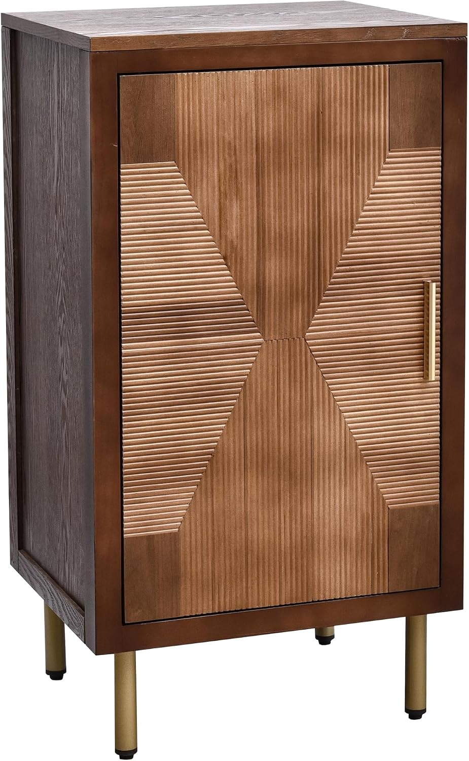 eHemco Modern End Table with Storage, Two-Toned Ribbed Parquet Design, 17 x 1...