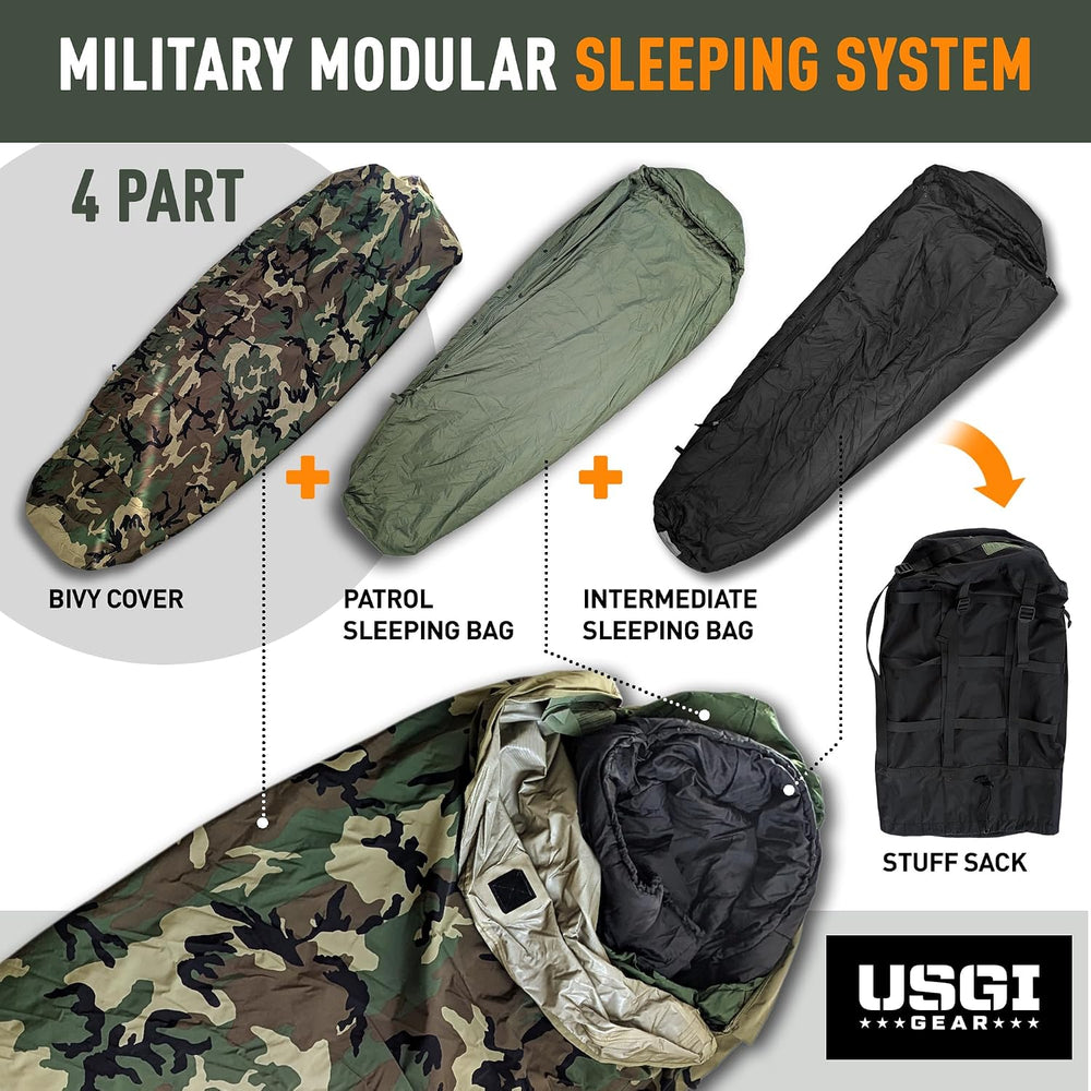 Military Sleeping Bag System Tactical Gear – 4-Part Modular Sleeping Bags Col...