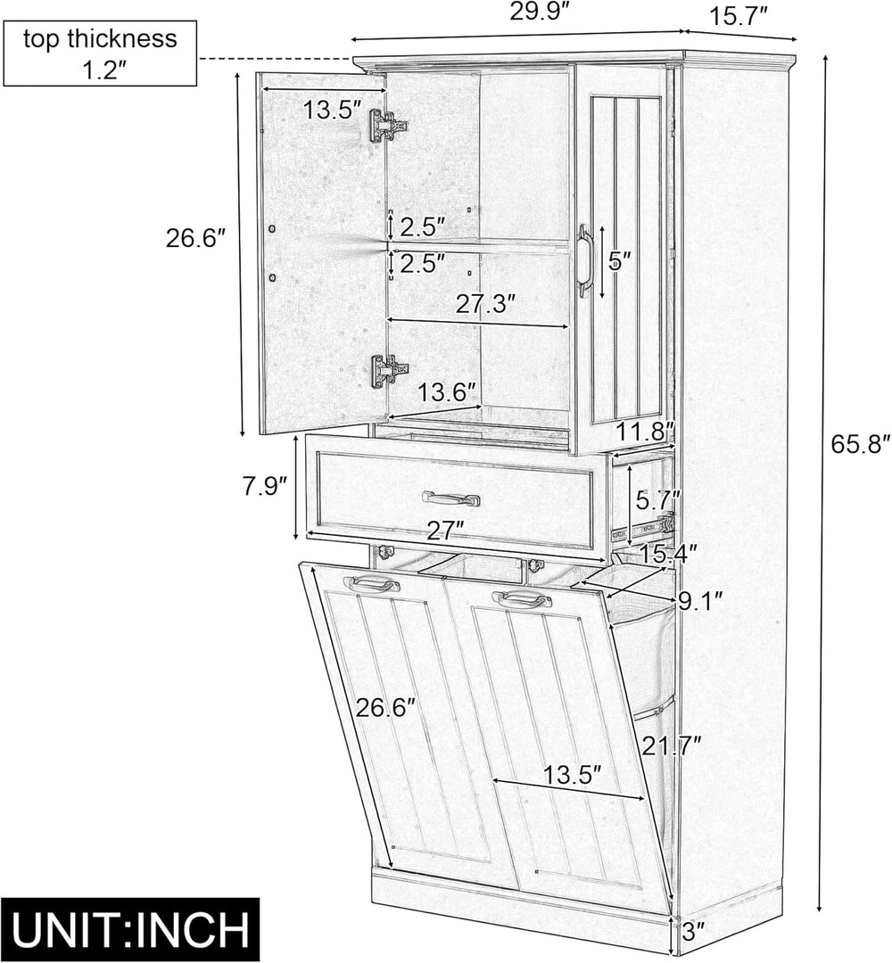 Merax 65.8" Pantry Cabinet with Two Doors & One Drawer & Two Lau...