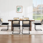 Zesthouse Rattan Dining Chairs Set of 6, Mid Century Modern Dining Room Chairs with Natural Cane Mesh & Black Base, Black Cesca Chair Velvet Fabric, Farmhouse Kitchen Chair with Solid Wood Frame Back