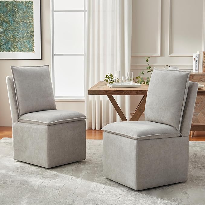 VKNOW Upholstered Dining Chairs Set of 2, Modern Rolling Chairs with Storage ...