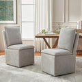 VKNOW Upholstered Dining Chairs Set of 2, Modern Rolling Chairs with Storage and Wheels, Linen Armless Chair with Cushion and Backrest, Dining Room Chairs for Living Room Kitchen Bedroom, Light Grey