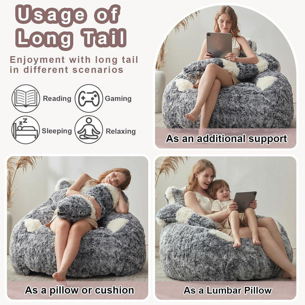 EBENCHICO Giant Bean Bag Chair for Adults Teens, Raccoon Shaped Faux Fur Bean...