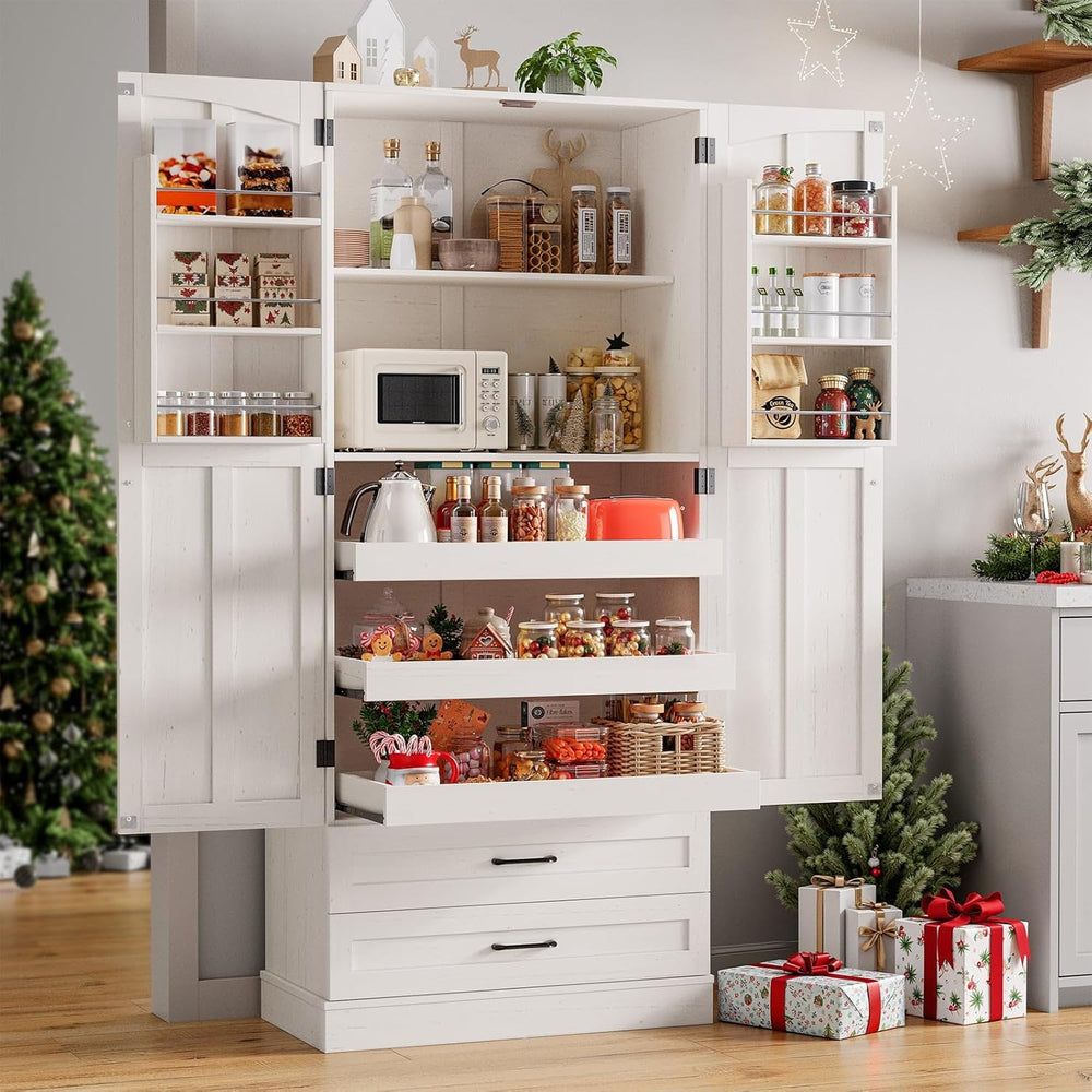 ONBRILL 71" Tall Farmhouse Kitchen Pantry Cabinet with 3 Pull Out Shelve...