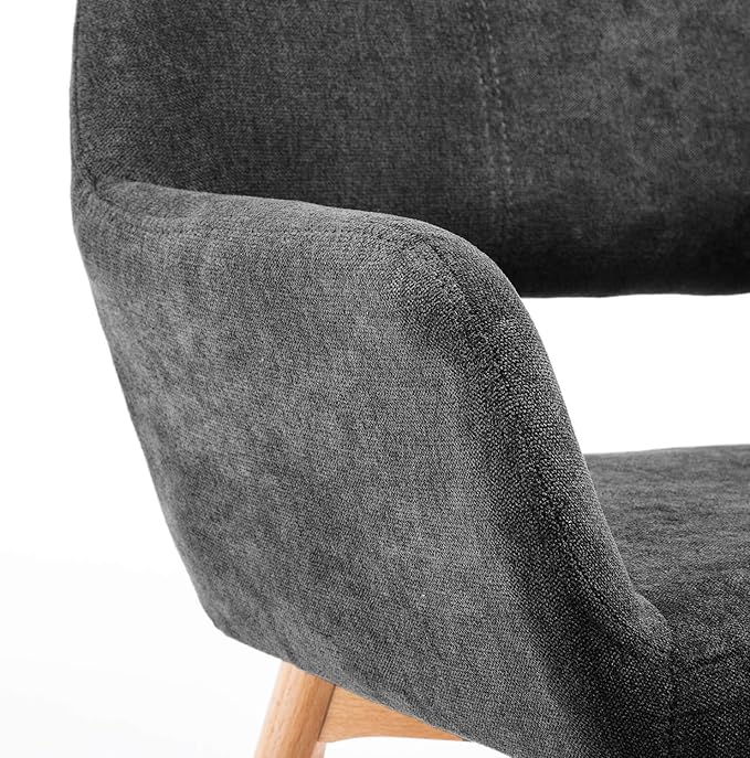 Desk Chair No Wheels Vanity Chair Comfy Accent Chair for Living Dining Room Bedroom Home Office Mid Century Modern Upholstered Armchair with Wood Legs (Charcoal, 1)