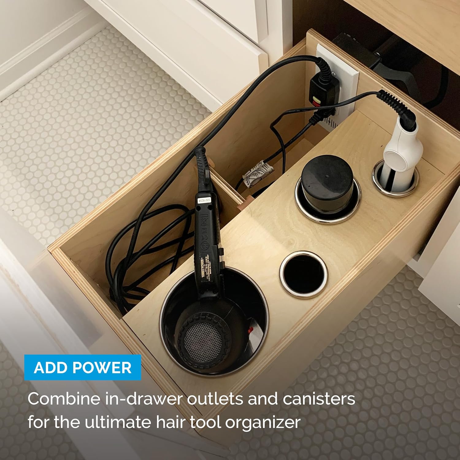 Docking Drawer 5" Stainless Steel Canister for Hot Tools, Capped Design, Safely Stow Styling Tools