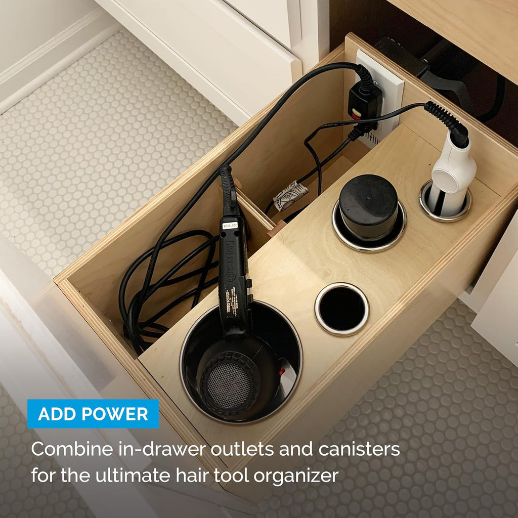 Docking Drawer 3" Stainless Steel Canister for Hot Tools, Capped Design, Safely Stow Styling Tools