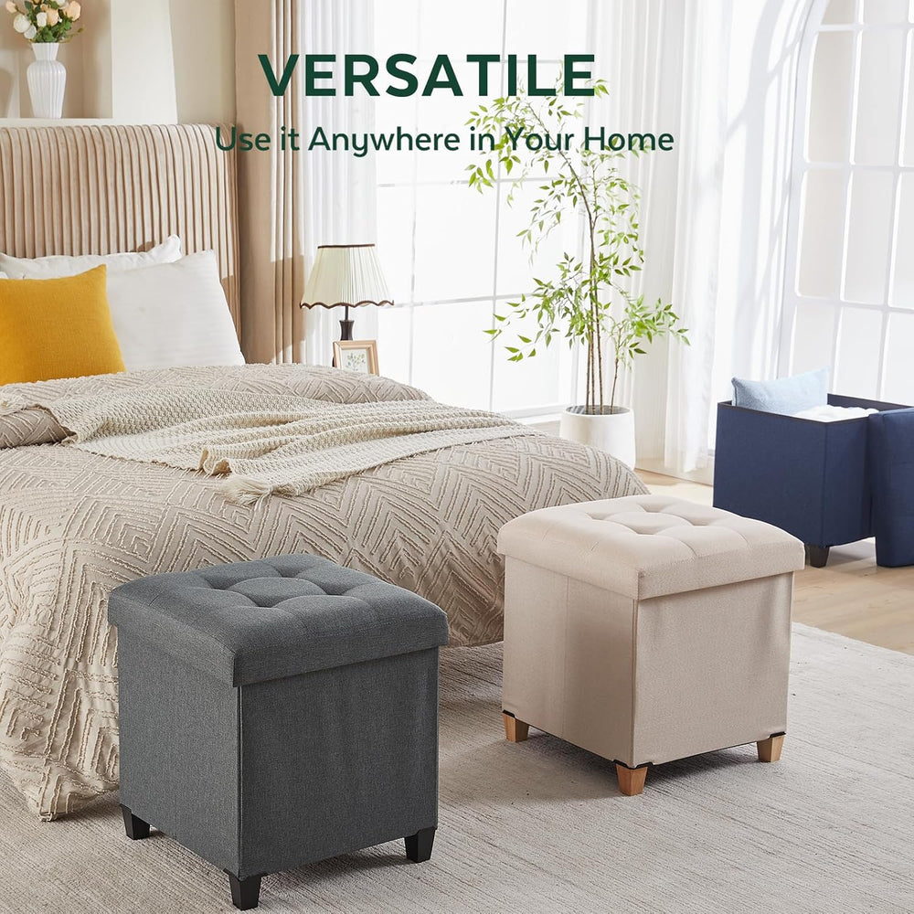 Ottoman with Storage, Square Storage Ottoman for Dorm, Linen Ottomans with Le...