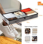 storageLAB Under Bed Storage Containers, Low Profile Underbed Organizers with Sturdy Handles, Dual Zippers, and Clear Windows, Ideal for Clothes, Pillows, and Blankets - 2 Pack, Low Profile, Gray