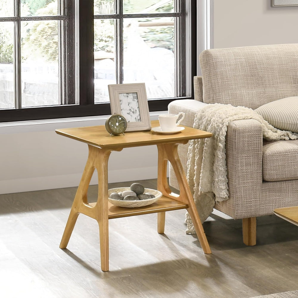 Roundhill Furniture Arona Mid-Century Modern Wood Shelf End Table, Natural Oa...