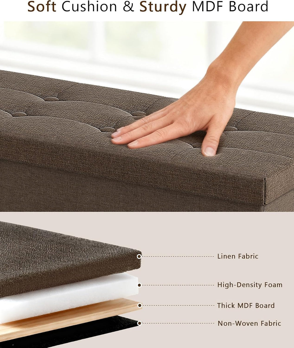 GLAXYFUR 43 Inches Folding Storage Ottoman Bench, Storage Chest, Brown | Otto...