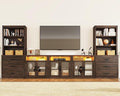 157" W 4-Piece Entertainment Center with Bookshelves for TVs up to 100", Farmhouse Wall Unit TV Stand with Doors & Drawer, Media Console Table for Living Room, Bedroom, Brown