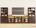157" W 4-Piece Entertainment Center with Bookshelves for TVs up to 100", Farmhouse Wall Unit TV Stand with Doors & Drawer, Media Console Table for Living Room, Bedroom, Brown