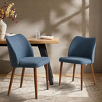Dining Chairs Set of 2, Upholstered Kitchen Dining Room Chair Set Morden Accent Side Dinner Chair with Curved Padded Back Wood Legs for Restaurant/Cafe, Navy