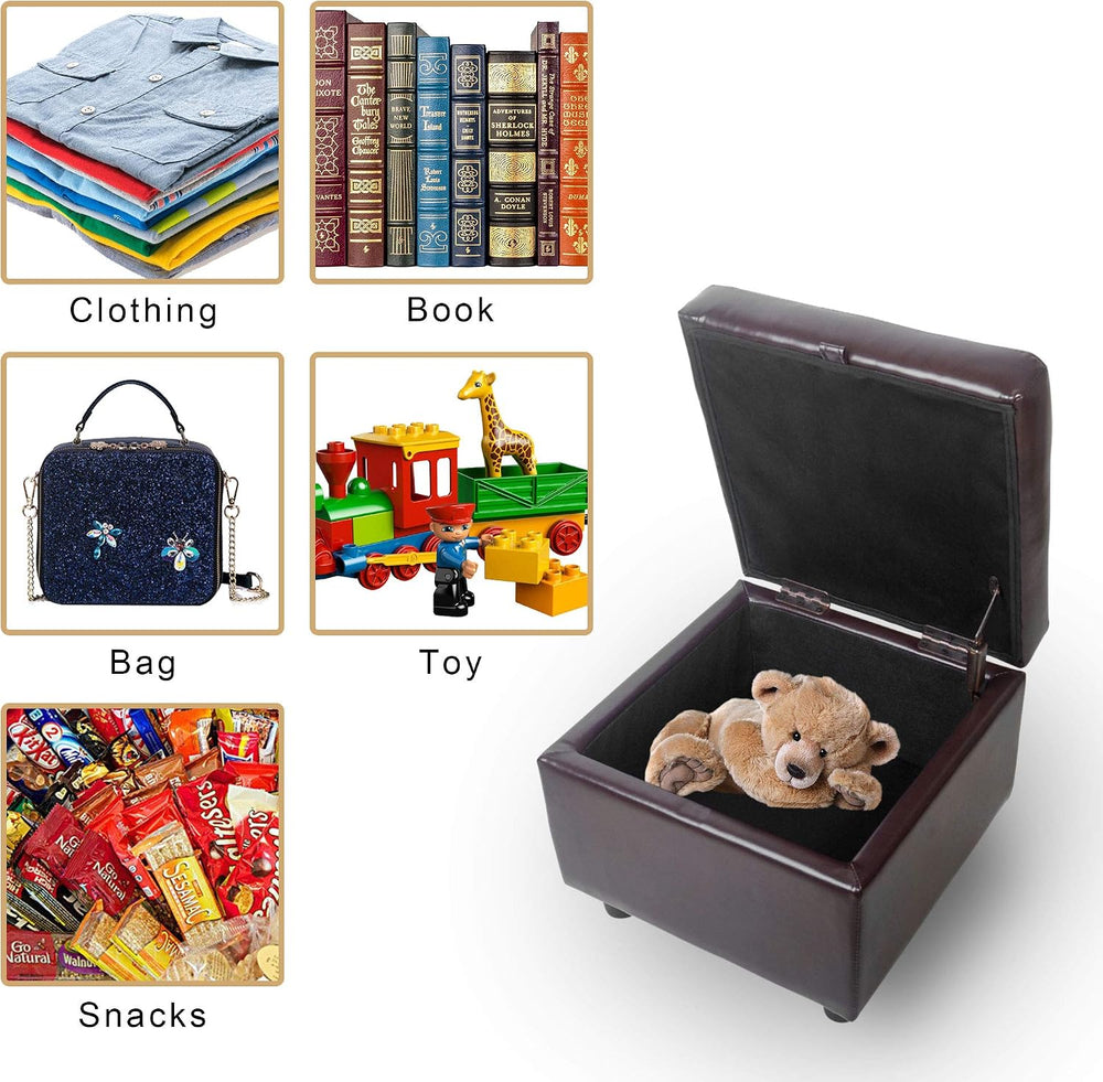 H&B Luxuries Tufted Leather Square Flip Top Storage Ottoman Cube Foot Res...
