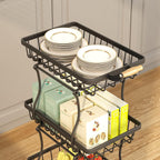 Stackable Fruit Vegetable Basket 4 Tier Kitchen Storage Rolling Cart | metal frame, 9.4“ width for small ppace, easy assembly, veggie rack for potato onion produce apple banana, move smoothly