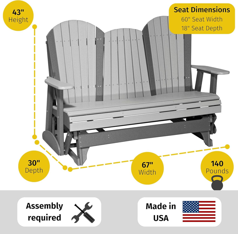 LuxCraft 5' Adirondack Glider with fold Down Console (Weatherwood on Ches...