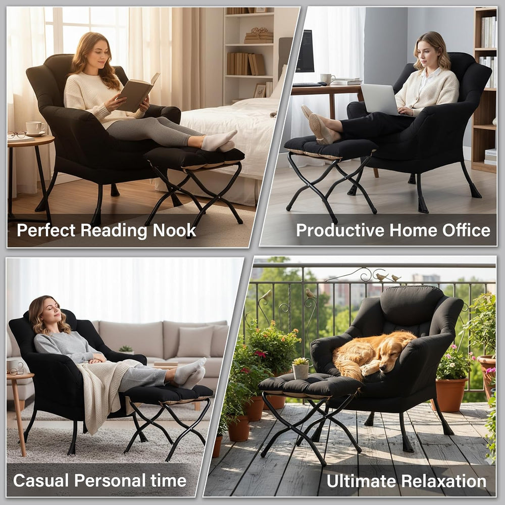 Lazy Chair with Ottoman,Comfy Accent Living Room Chair with Footrest Set