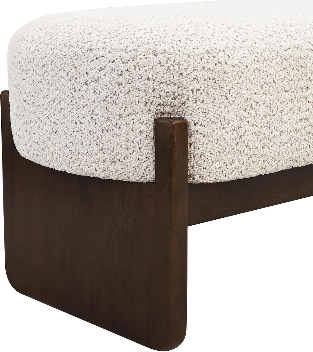 Virubi Elegant Upholstered Loop Yarn Ottoman, Beige End of Bed Entryway Bench...