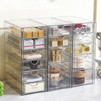 Prsildan Acrylic Drawer Organizer with 15 Drawers, Makeup Craft Office Desk Organizers Accessories, Set of 3 Clear Stackable Storage Drawers for Vanity, Countertop, Jewelry, Art Supply Organization