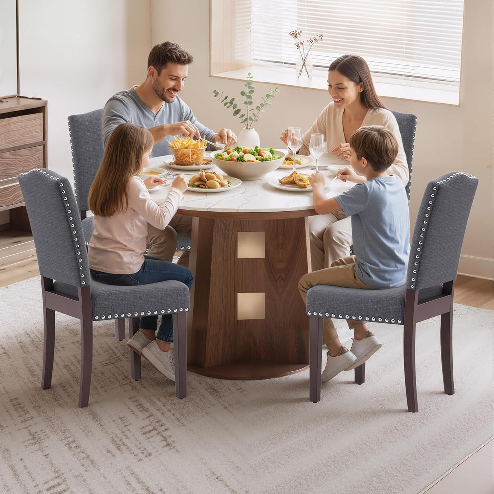 Upholstered Dining Chairs Set of 6 with Thickened Seat Cushion, Wooden Mid-Ce...