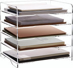 SANRUI Acrylic Desk File Organizer 5 Tier Letter Tray Paper Organizer with Handle for Office, Home, Classroom Clear Desk Organizer Document Holder
