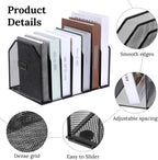 Metal Mesh File Organizer, Adjustable 7 Section Vertical Desk File Holder, Black Office Heavy-Duty Document Sorter for Books Binders, Laptops