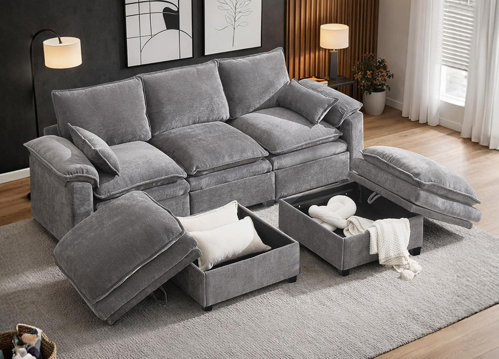 110" Modular Sectional Sofa with Storage, Premium Chenille Cloud Couch w...