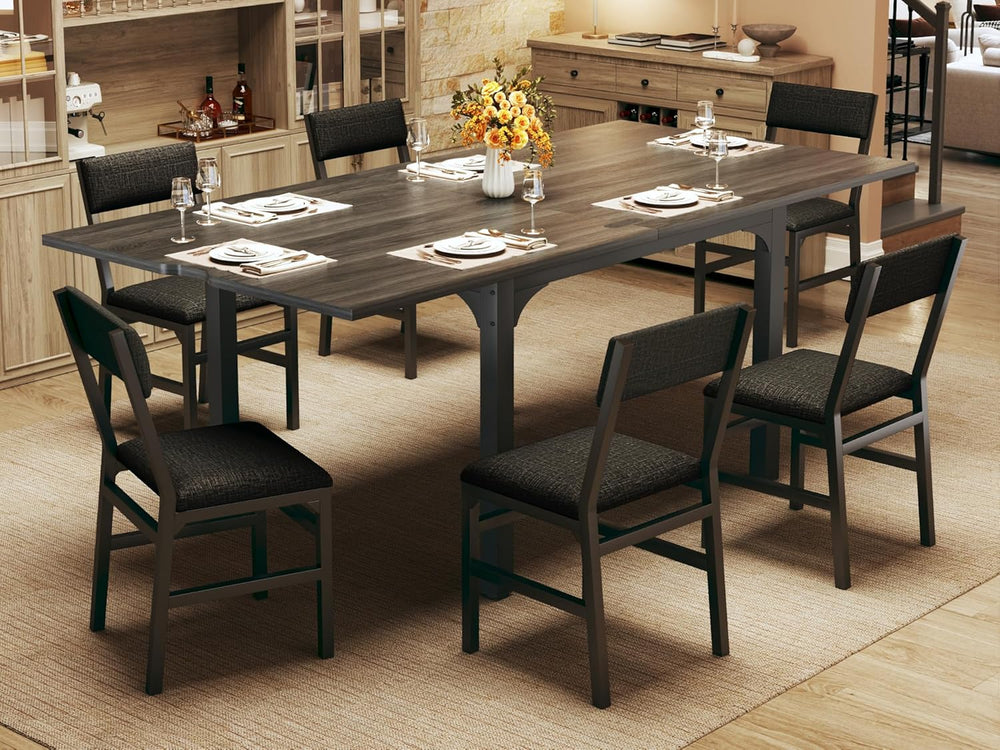 7-Piece Dining Table Set for 4-6, Extendable Kitchen Table Cushion Chairs Set...