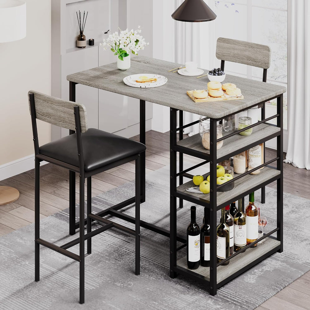 3-Piece Small Bar Table and Chairs Set for 2,Small Dining Table with 2 PU Cus...
