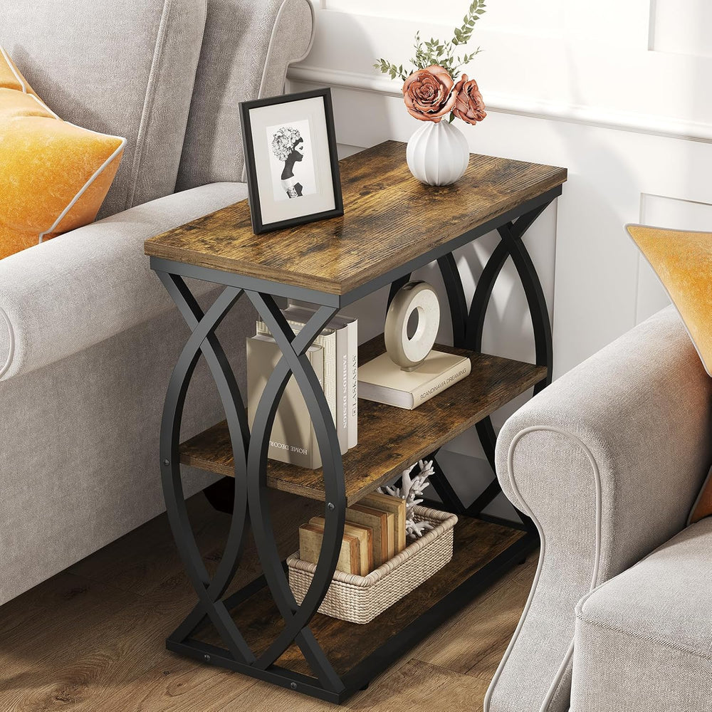 End Table, Narrow Side Table, 3-Tier End Table with Metal Frame, Living Room ...